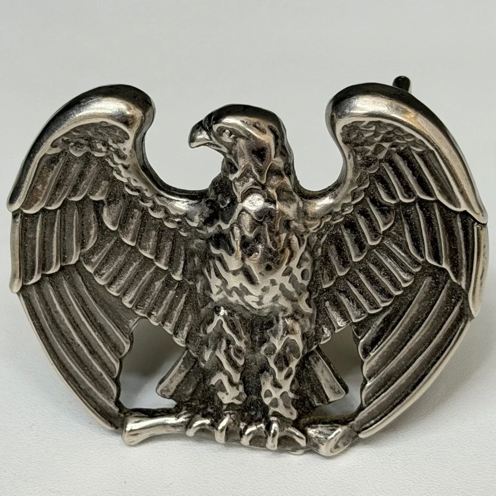 Vintage Silver Tone American Eagle Belt Buckle Patriotic Biker Western Avon